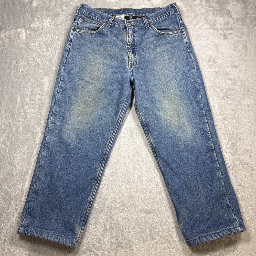 Carhartt B155 Flannel Lined Jeans Men 36x30 (Fits 36X27) Hemmed Distressed‎
